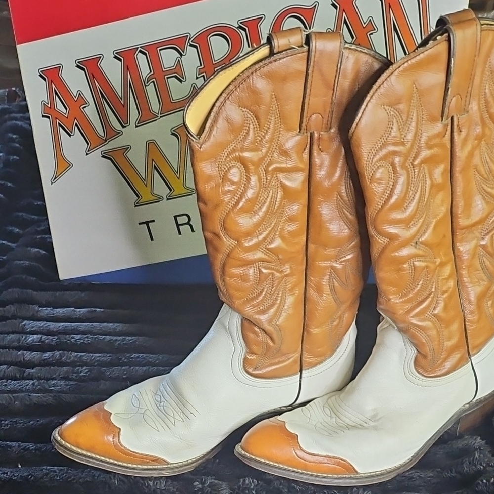American West Brown and White Cowboy Boots